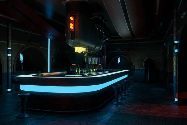 Oscuro Futurista Bebidas Alienígenas Bar Interior Ciencia Ficción Cyberpunk Fantasía — Foto de Stock