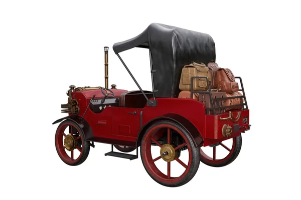 Red Steampunk Estilo Vapor Powered Carruagem Com Bagagem Parte Trás — Fotografia de Stock