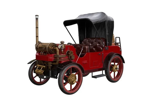 Red Steampunk Estilo Vapor Powered Vintage Motor Carro Ilustração Isolada — Fotografia de Stock