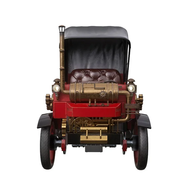 Vista Frontal Carro Steampunk Fantasia Alimentado Por Motor Vapor Ilustração — Fotografia de Stock