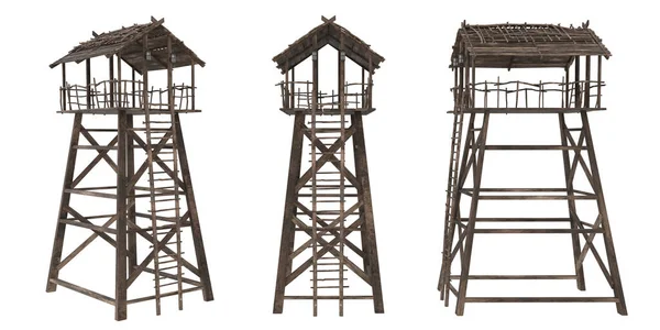 Μεσαιωνική Ξύλινη Ματιά Έξω Πύργο Φαίνεται Από Γωνίες Απεικόνιση Που — Φωτογραφία Αρχείου