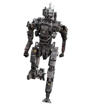 Fantezi siber robot robot çalışıyor. Beyaz arkaplanda 3 boyutlu resimleme izole edildi.