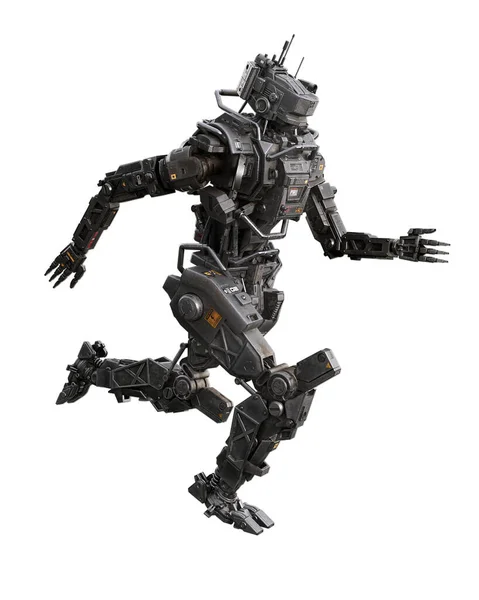 Fantasy Science Fiction Droid Robot Running Rendering Isolated White Background — Stock Photo, Image