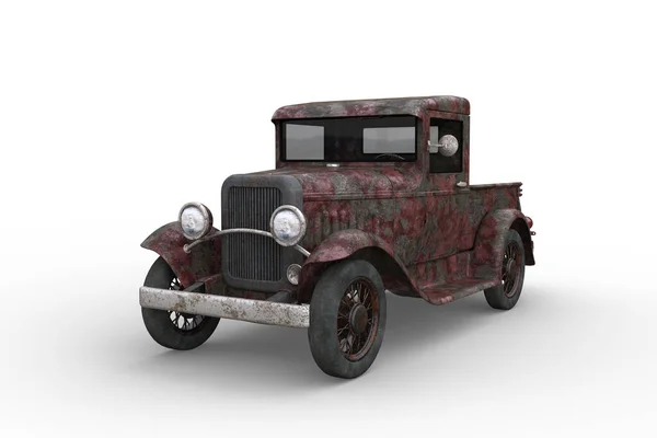 Rusty Old Vintage Pickup Truck Peeling Red Paintwork Illustration Isolated — Stock Photo, Image