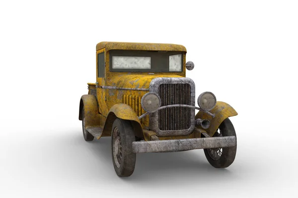 Rusty Velho Caminhão Coleta Fazenda Vintage Amarelo Com Pintura Descascando — Fotografia de Stock