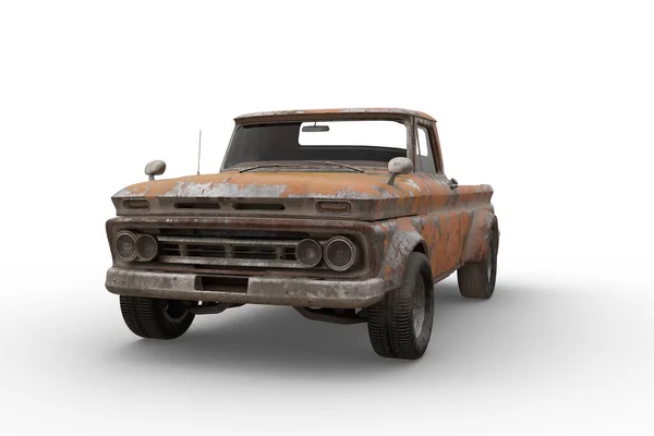 Rusty Ρετρό Στυλ Πορτοκαλί Pickup Φορτηγό Απόδοση Απομονωμένη Λευκό Φόντο — Φωτογραφία Αρχείου