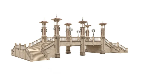 Arquitetura Clássica Ponte Pedra Com Torres Ornamentadas Degraus Ambos Lados — Fotografia de Stock