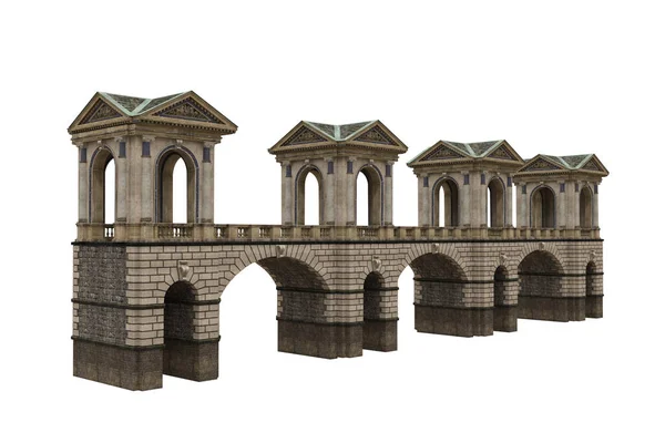 Προοπτική Άποψη Του Παλιού Πέτρινου Γεφυριού Σκεπαστές Καμάρες Απόδοση Απομονωμένη — Φωτογραφία Αρχείου