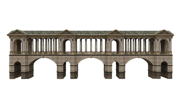 Illustration Einer Langen Steinbrücke Mit Dach Und Säulen Isoliert Auf — Stockfoto