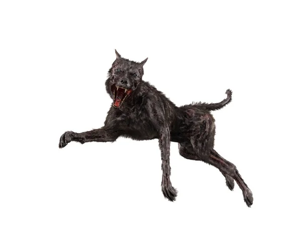幻想中的僵尸狗攻击 在白色背景上孤立的3D插图 — 图库照片