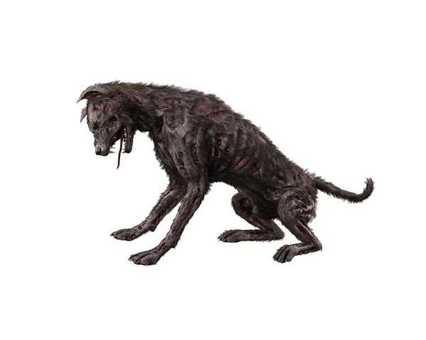 幻想恐怖怪物僵尸狗坐着 在白色背景上孤立的3D插图 — 图库照片