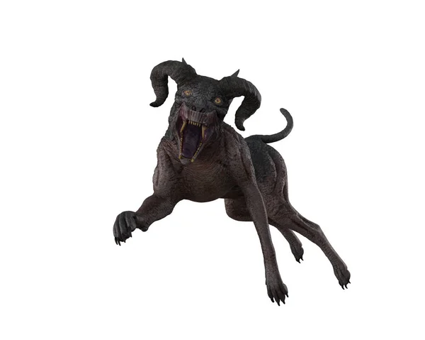 Demon Hellehond Het Aanvallen Van Pose Illustratie Geïsoleerd Witte Achtergrond — Stockfoto