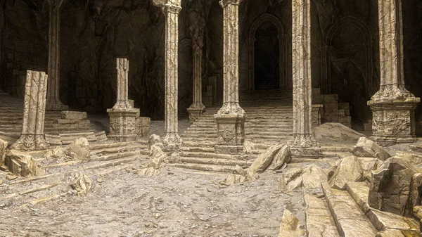 Αρχαία Μεσαιωνική Καταστροφή Ναού Φαντασίας Απόδοση — Φωτογραφία Αρχείου