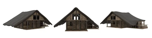 Medieval Wooden House Thatched Roof Angles Rendering Isolated Whte Background —  Fotos de Stock