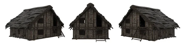 Medieval Wooden House Barn Views Rendering Isolated White Clipping Path — Fotografia de Stock