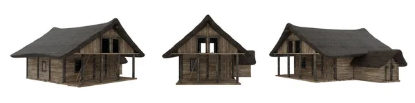 Illustration Old Medieval Wooden Building Seen Angles Isolated White Clipping —  Fotos de Stock
