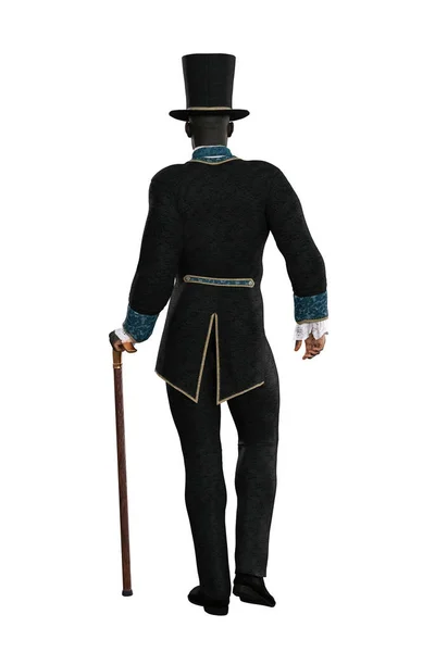 Athletic Man Wearing Regency Period Costume Standing Walking Cane Facing — стоковое фото
