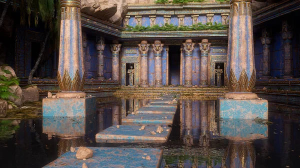 Stepping Stones Lake Ancient Egyptian Temple Tomb Render — Foto Stock
