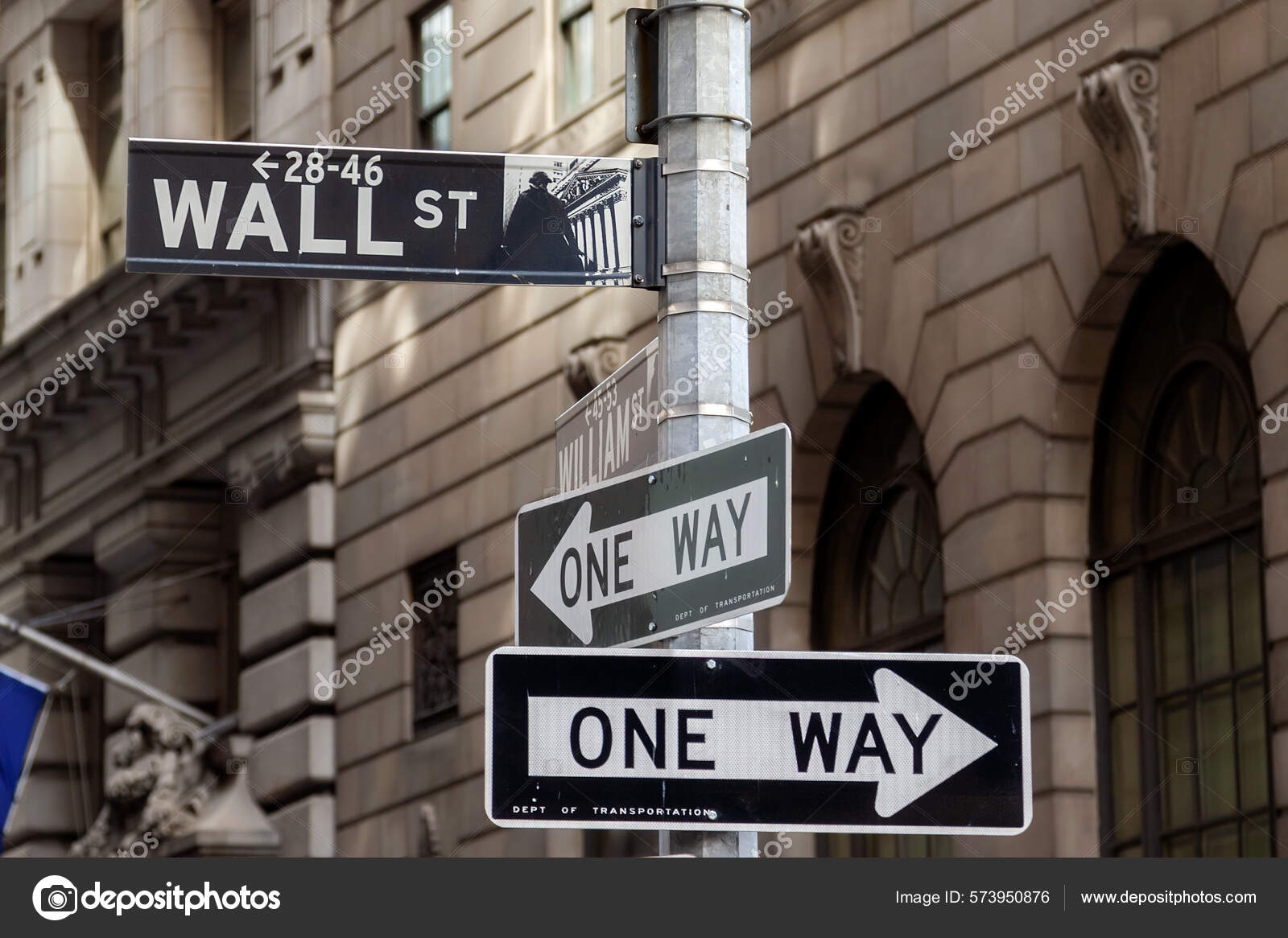 Wall Street One Way Signs Lower Manhattan New York City Stock Photo by ©GoodLightHunting 573950876