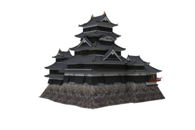 Eski ortaçağ Japon kalesi. 3 boyutlu illüstrasyon kırpma yolu ile beyaz arkaplanda izole edildi.