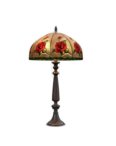 Vintage Tafellamp Met Decoratieve Glazen Kap Illustratie Geïsoleerd Wit Met — Stockfoto