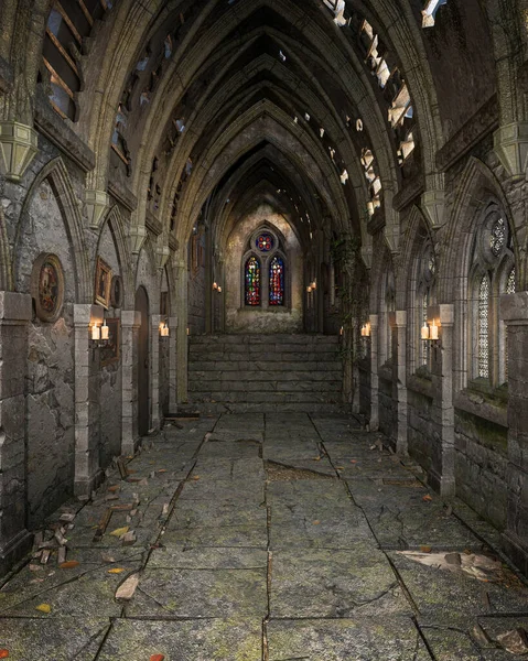 Старий Зруйнований Коридор Середньовічному Замку Або Церкві Фоторамками Стінах Ілюстрація — стокове фото