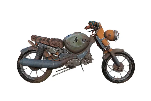 Fantasy Post Apocalyptic Yellow Motor Bike Made Scrap Parts Rendering — Stock Photo, Image