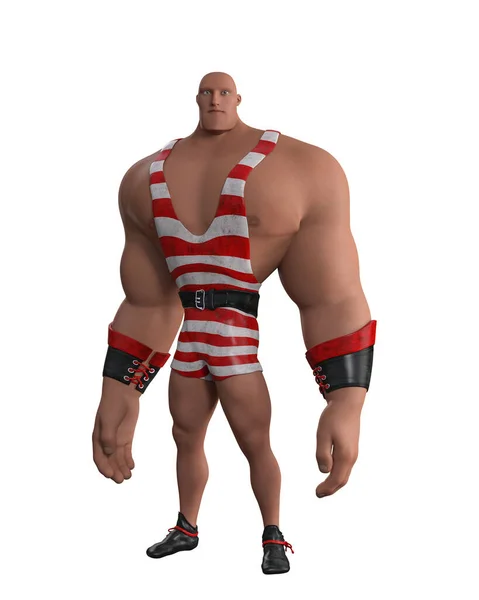 Cartoon Strong Man Weight Lifter Huge Arms Wearing Retro Leotard — Stockfoto