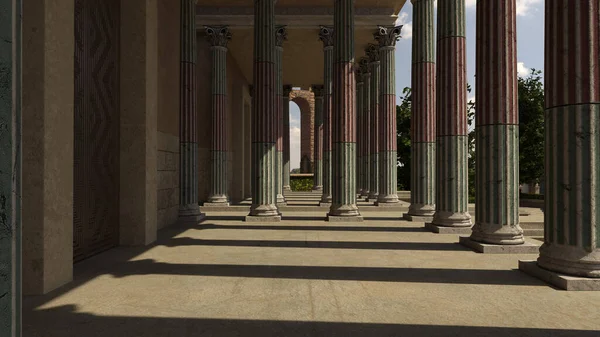 Вхід Давньоримського Храмового Будинку Кам Яними Колонами Ілюстрація — стокове фото