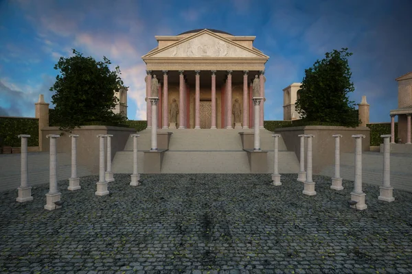 Gepflasterter Platz Vor Einem Antiken Römischen Tempelgebäude Mit Stufen Zum — Stockfoto