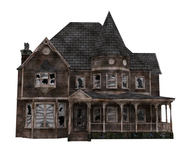 Old Victorian Haunted Mansion House Rendering Isolated White — Stock Photo, Image