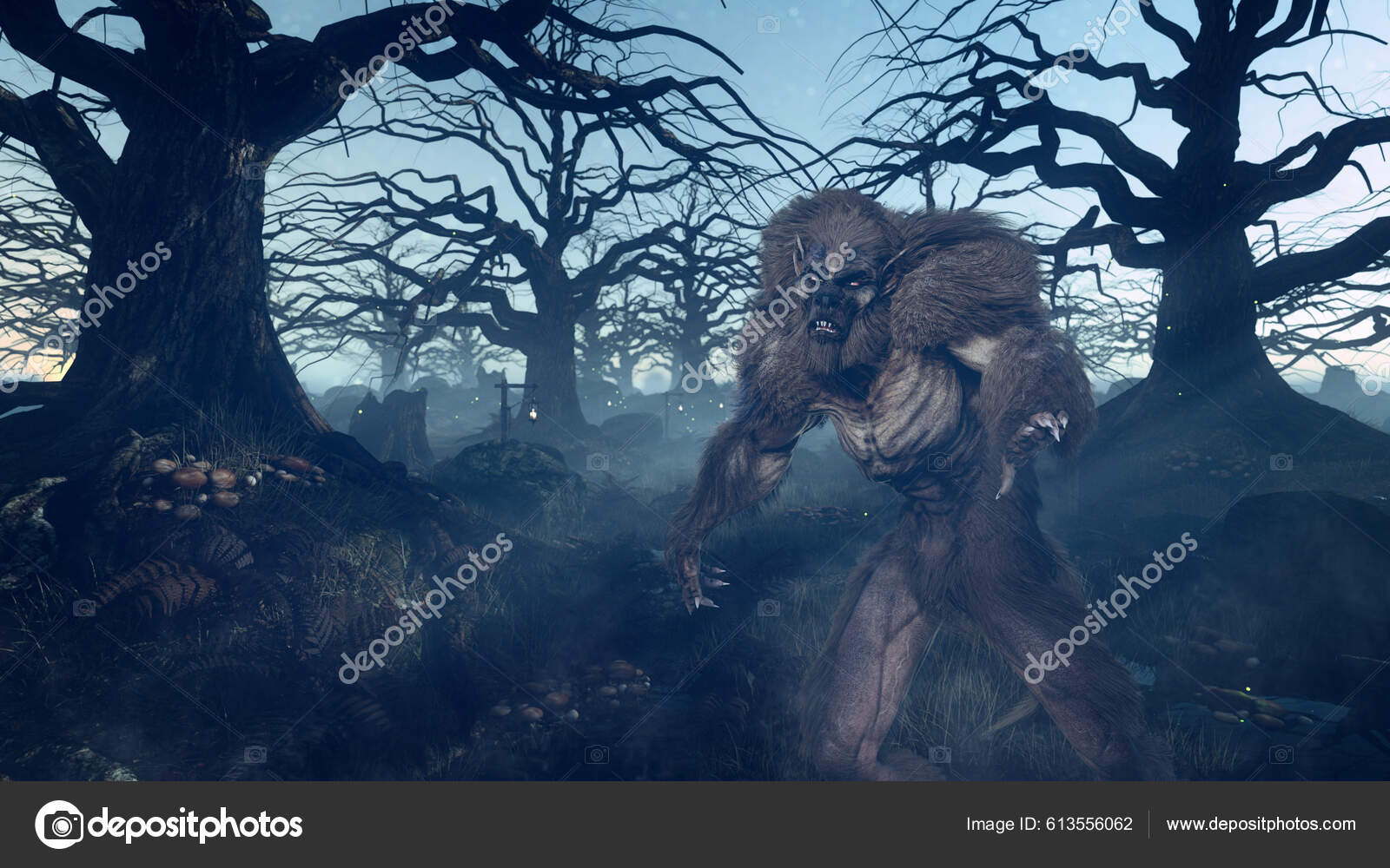 Hombre Lobo Mítica Criatura Sobrenatural Oscuro Bosque Espeluznante Por  Noche — Foto de stock #613556062 © GoodLightHunting, image size:1600x1000