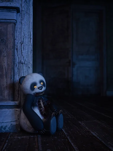 Panda Espeluznante Una Casa Embrujada Halloween Concepto Horror Ilustración — Foto de Stock