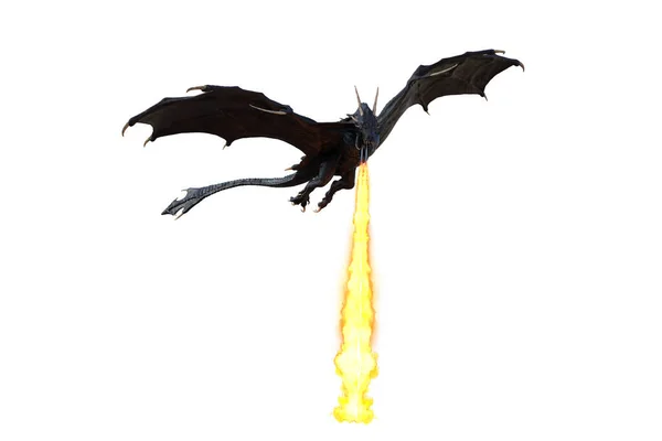 Візуалізація Міфічного Дракона Чорного Кольору Або Виверн Зависає Дихаючим Вогнем — стокове фото