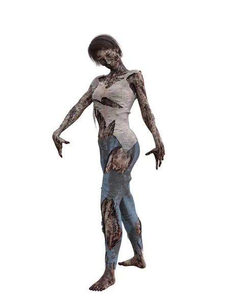 Mujer Zombie Fantasía Horror Ropa Rasgada Cubierta Sangre Ilustración Aislada —  Fotos de Stock