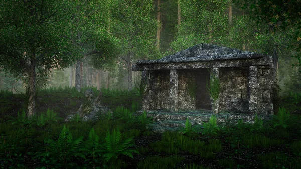 Oude Verwoeste Tempel Gebouw Van Een Verloren Beschaving Een Bos — Stockfoto