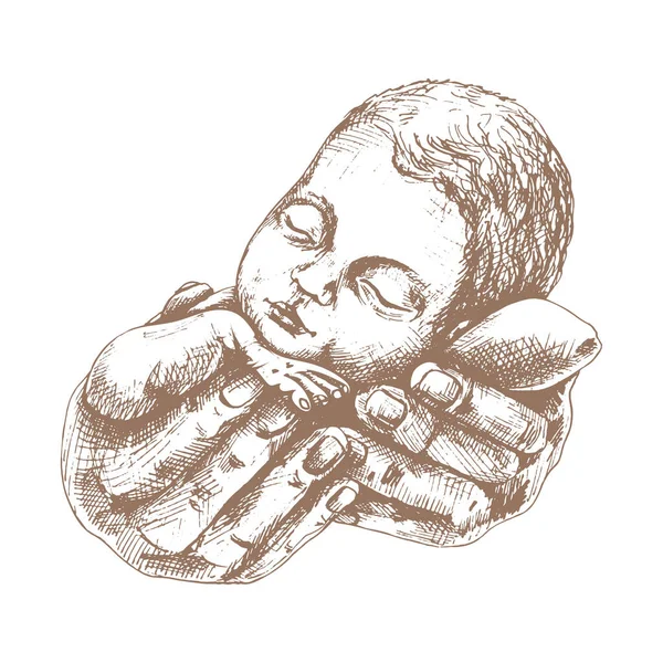 Новорожденный Ребенок Больших Руках — стоковый вектор