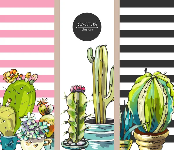 Cactus Diseño Conjunto Diseño Floral Cactus Conjunto Flores Fondos Plantas — Vector de stock