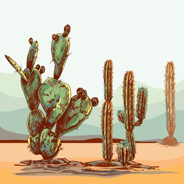 Fond Désert Paysage Avec Cactus Haute Qualité Fond Désert Paysage — Image vectorielle