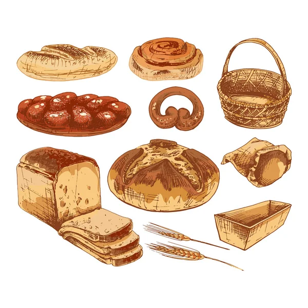603 Bread Basket Produtos Padaria Ícones Vetoriais Pão Assado Centeio — Vetor de Stock