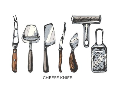 492 _ CheESE KNIFE peynir bıçağı seti, grafikler, renk, el çizimi