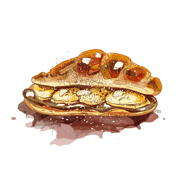 490 Croissant Croissant Buntes Vektorfrisches Dessert Aquarell Handgezeichnetes Bäckereisymbol Für — Stockvektor