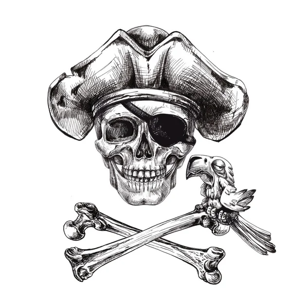 Pirate Skull Bones Parrot Graphic Illustration White Background Red Mug — Stock Photo, Image