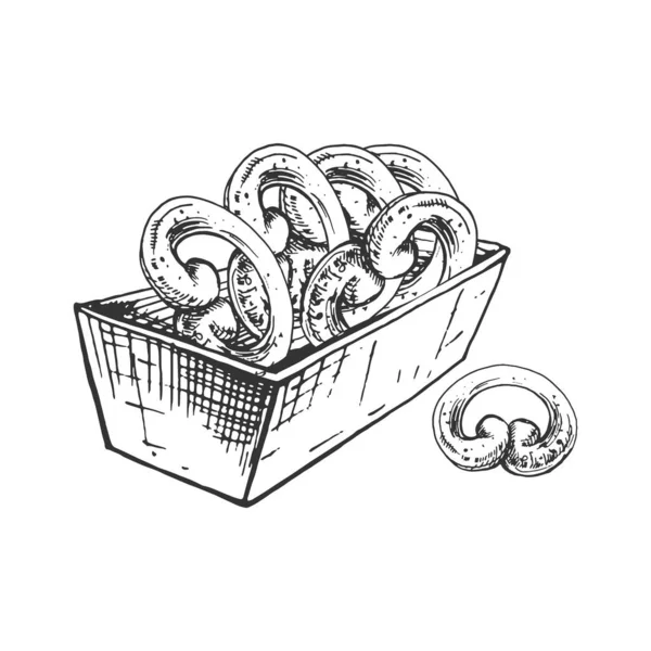 392_Bread Basket Bun Basket Bread Products Hand Drawing Graphics — 图库矢量图片