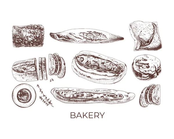 371 Pane Grafica Set Forno Vettoriale Baguette Pumpernickel Ciabatta Segale — Vettoriale Stock