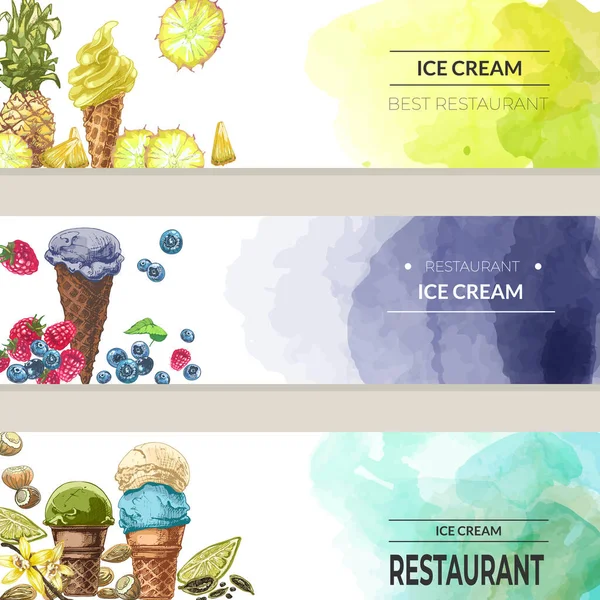 293_ice cream, waffle cup, cone set of menu templates, dessert, ice cream, fruit, pineapple, nuts, lime, vanilla, cardamom, blueberries, raspberries,