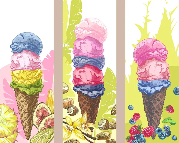 291_Ice Cream Waffle Cup Cone_Waffle Cone Ice Cream Ball Ice —  Vetores de Stock