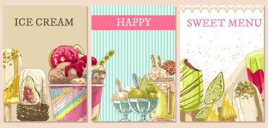 270 _ ICE CREAM _ farklı aromalı dondurma, buzlu şeker seti, yeşil, sarı, kırmızı, renkli