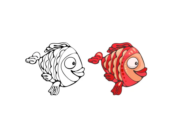 209_Marine Inhabitants Fish Red Color Colorful Drawing White Black Marine — 图库矢量图片