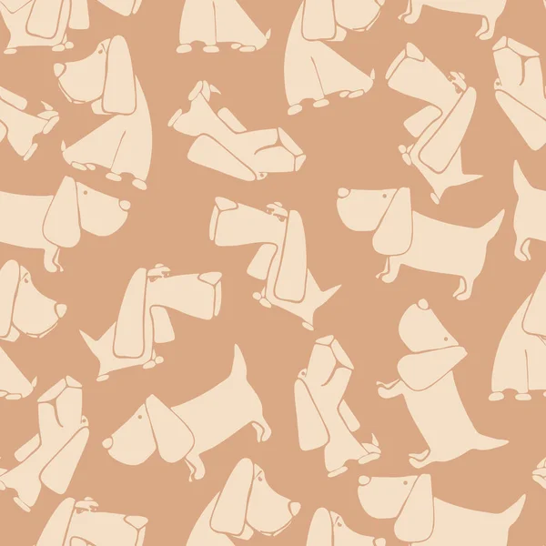 195_Dog Cartoon Dog Silhouette Contour Brown Seamless Pattern Sketch Pet — Stok Vektör